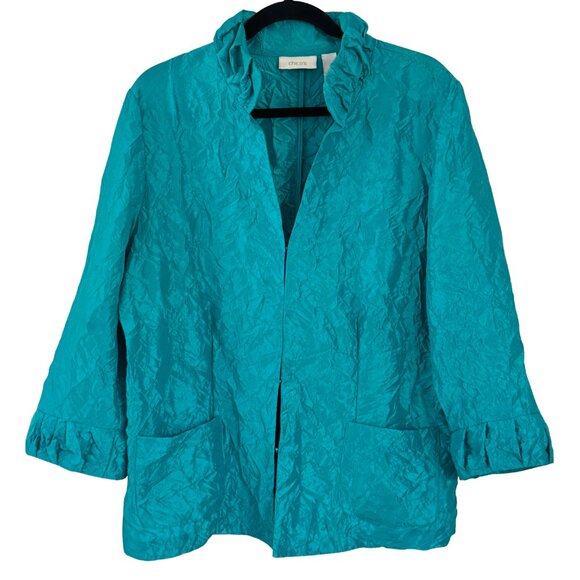 Chico's Jackets & Blazers - Chico's Aqua Teal Blue 3/4 Sleeve Nylon Blazer Jacket Women's Size 3